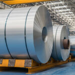 Large aluminium steel rolls in the factory
